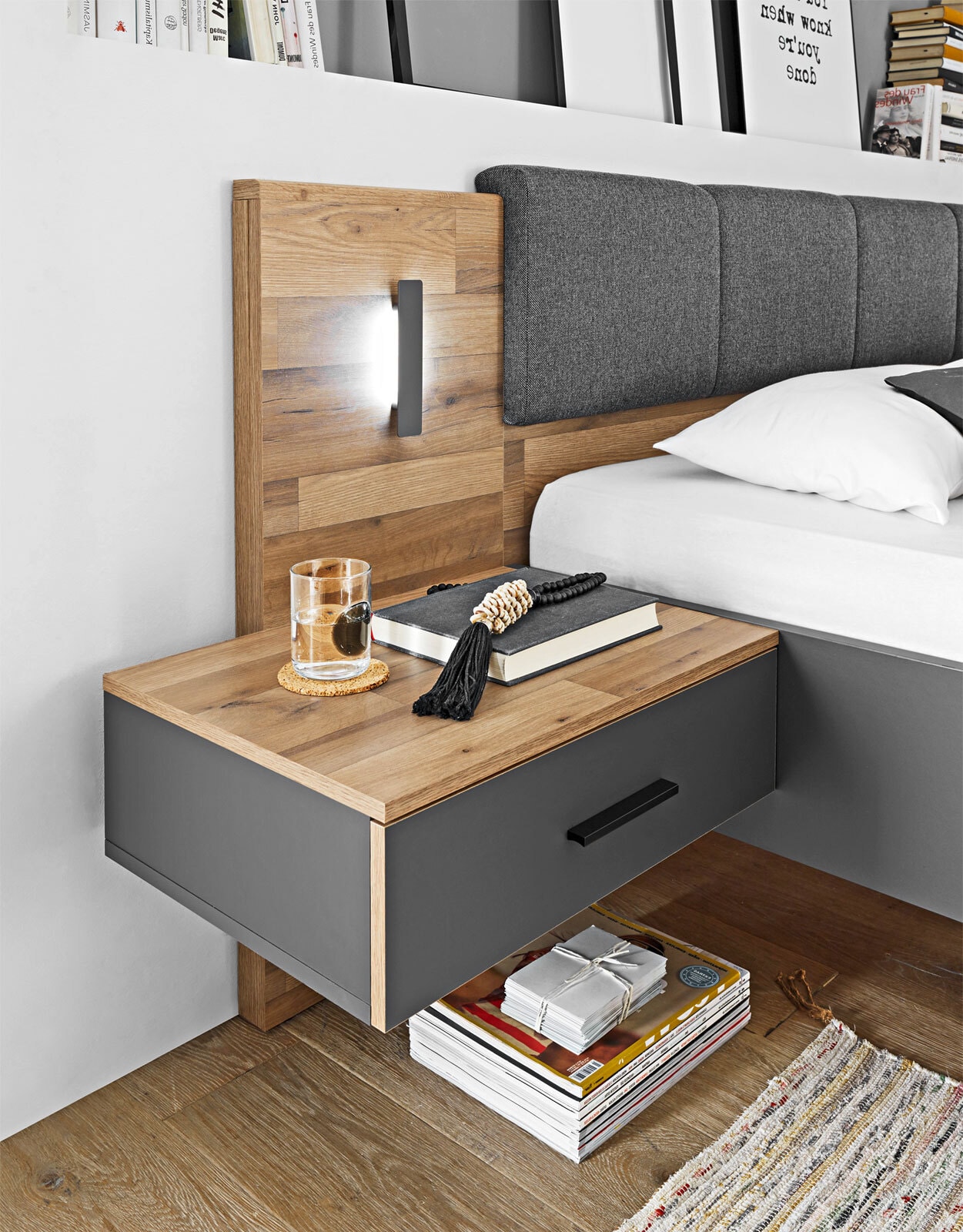 Bettanlage Rivoli Montana Oak-Optik/Graphit 180 x 200 cm