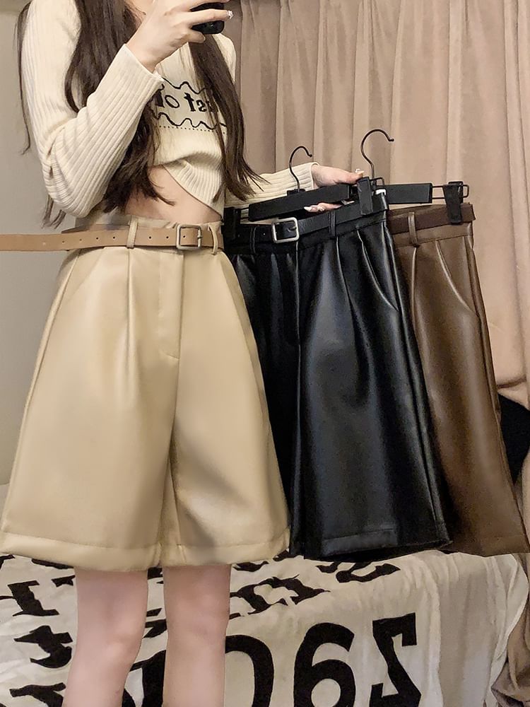 Alfie - Hoge taille effen imitatieleren shorts