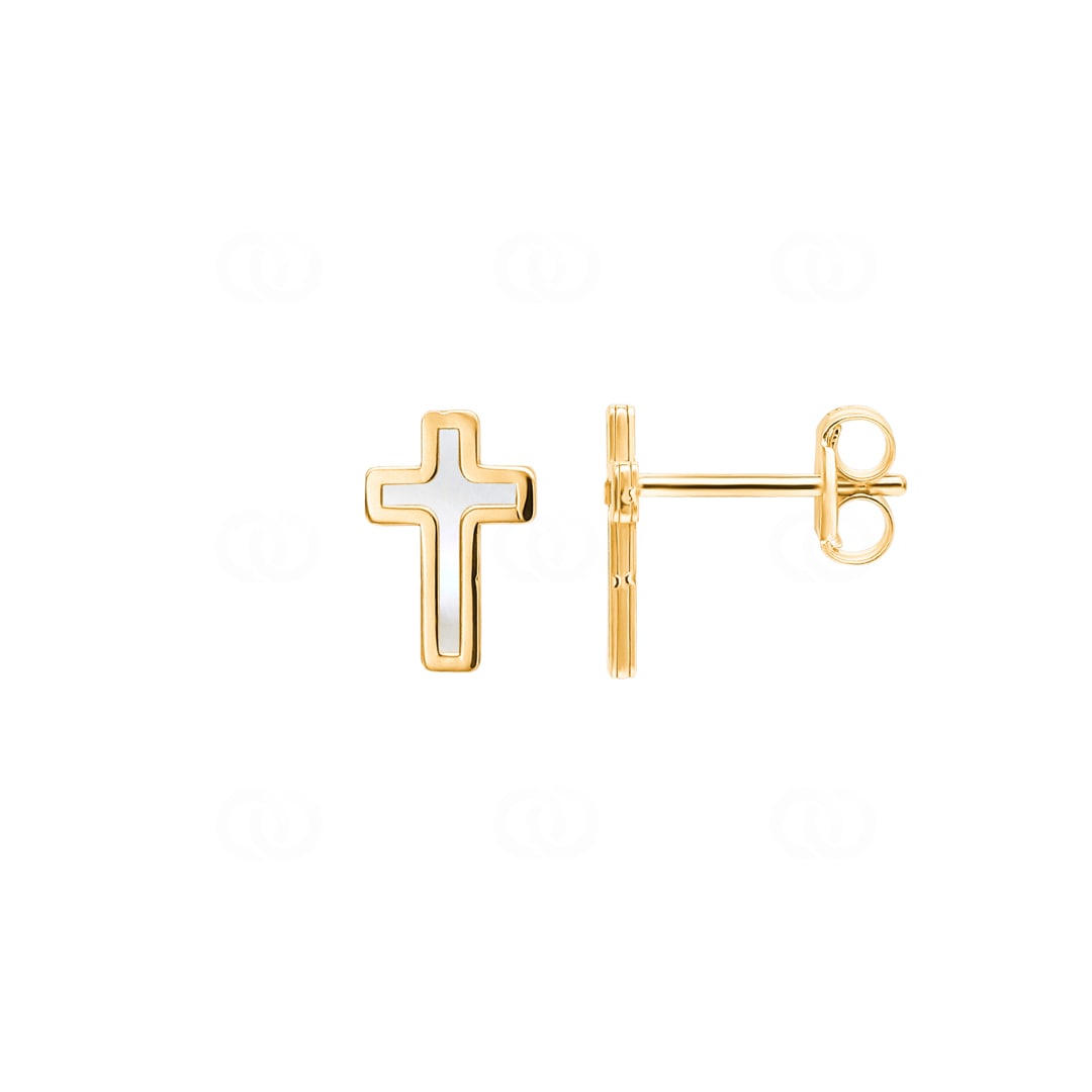 Ohrstecker 750/18 K Gelbgold Kreuz mit Perlmutt