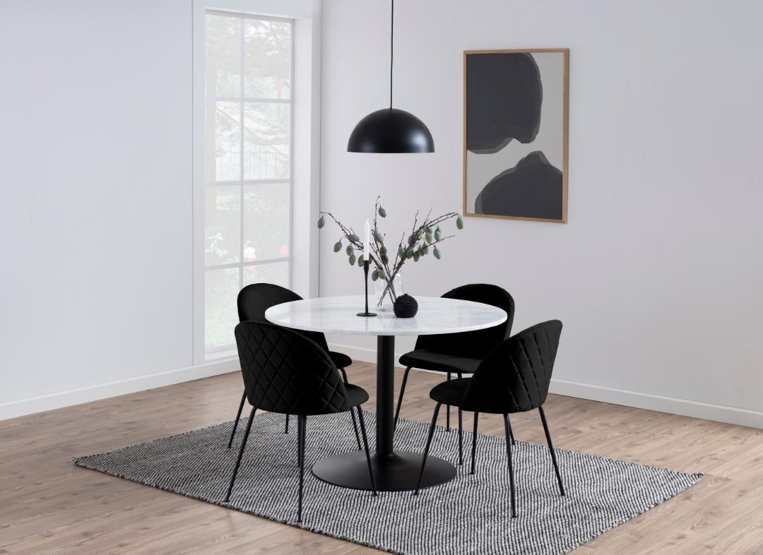 Carrara Eetkamertafel - Ø110 cm - Marmer - Zwarte poot