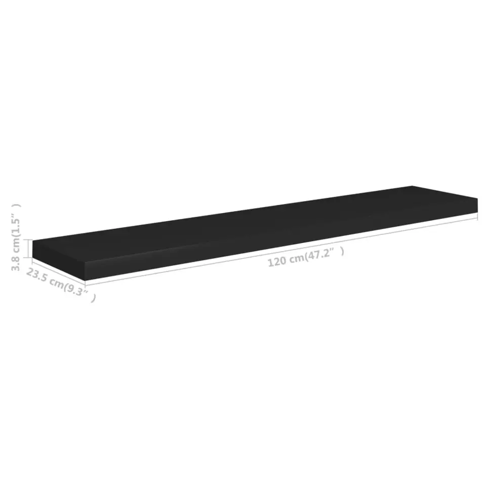 vidaXL - Wandschap - Zwart - MDF - 120 x 23.5 x 3.8 cm