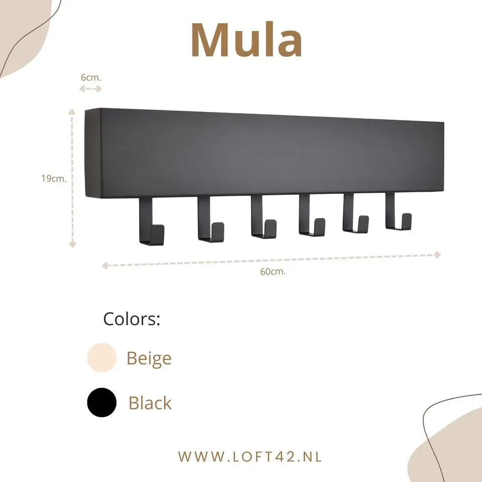 LOFT42 Mula Wandkapstok - 61x19x6 - Beige - Metaal - 6 haken