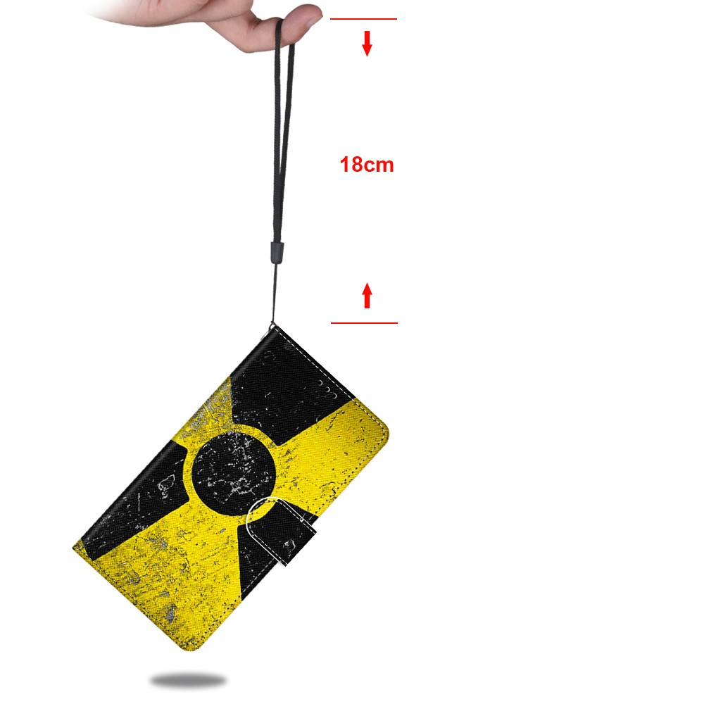 iPhone 13 Pro Leder Tasche mit Kartenfächer   Handschlaufe - Radioaktiv (Gelb / Schwarz)