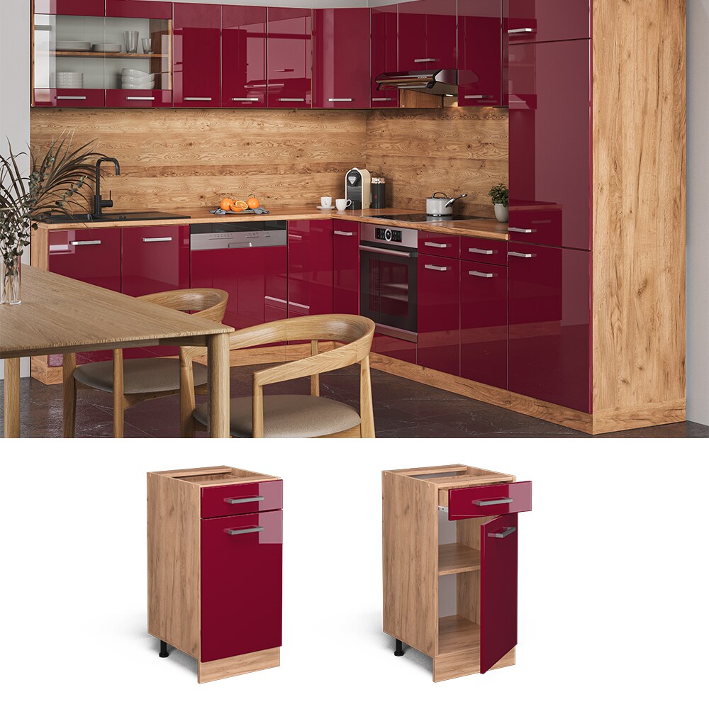 Vicco Schubunterschrank Küchenschrank Küchenzeile R-Line 40 cm Goldkraft Bordeaux