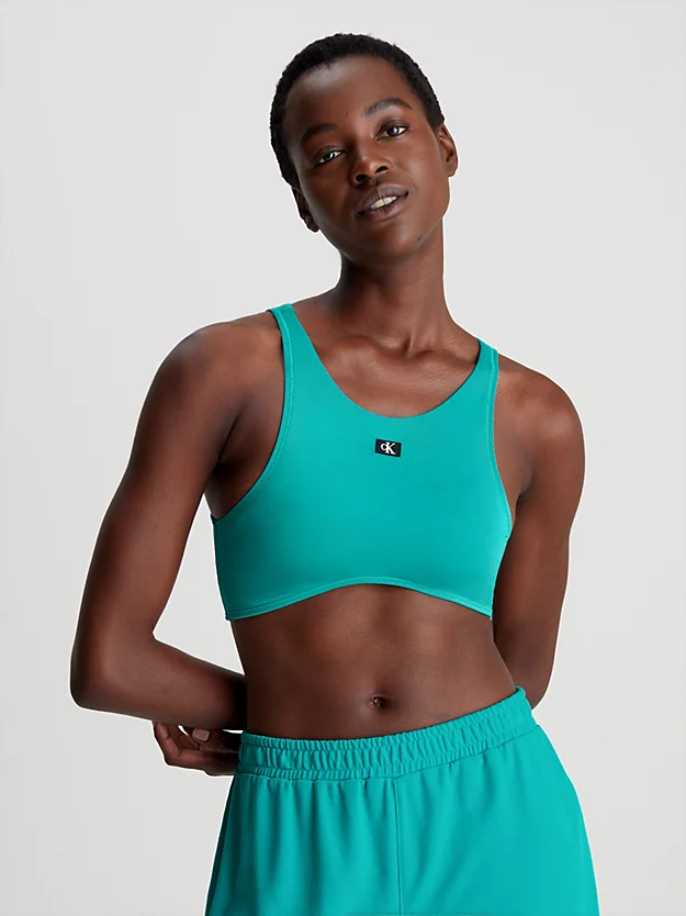 Top de biquíni cropped com monograma CK