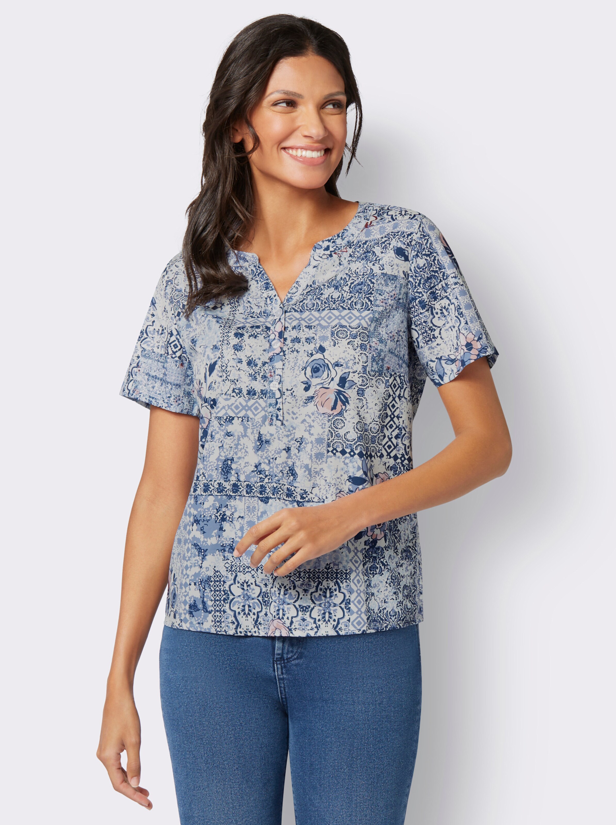 Schlupfbluse mit Patchwork-Muster