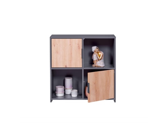TERRE DE NUIT - Etagère 4 cases en bois avec 2 portes battantes anthracite