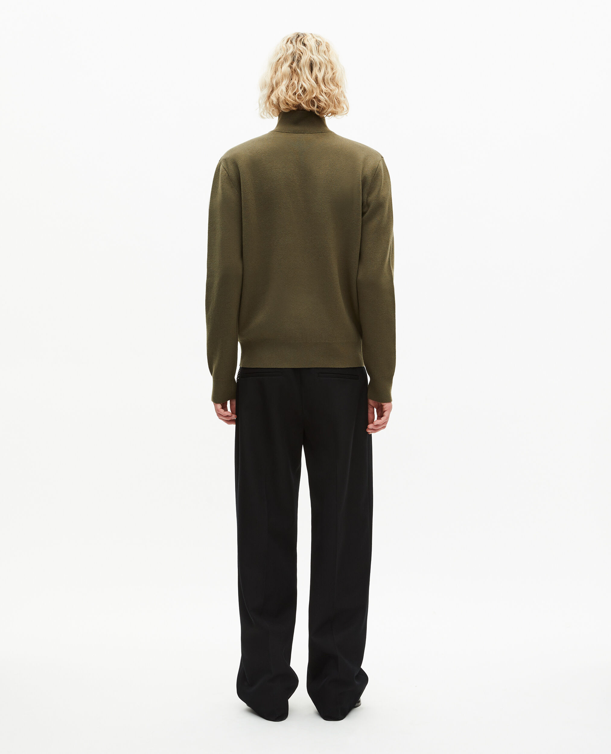 Pull col camionneur en laine double face kaki