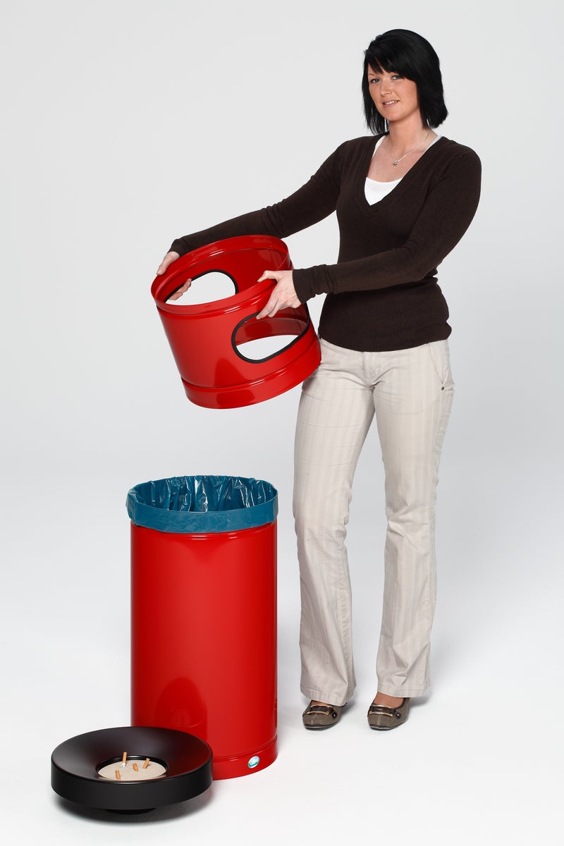 PROREGAL Robuuste Combi-asbak met Aluminium Kop voor 56 Liter Plastic Zakken HxBxD 88,5 x 36,5 x 36,5 cm Gegalvaniseerd Staal Rood