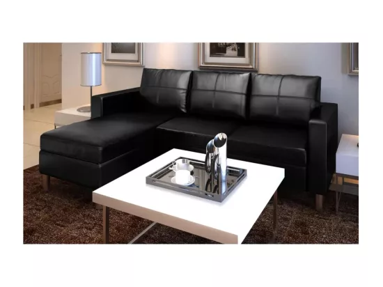 NETTLIFE Canapé sectionnel à 3 places Cuir synthétique Noir
