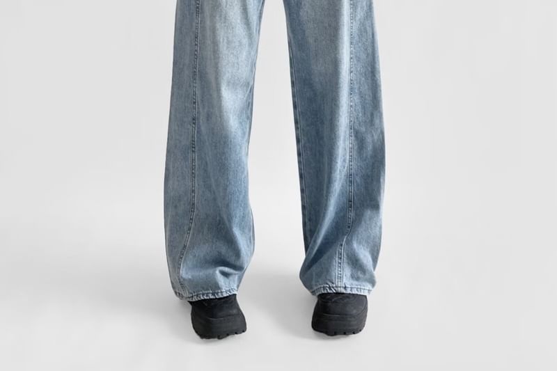 Haneliz - Hoge taille effen wijde jeans