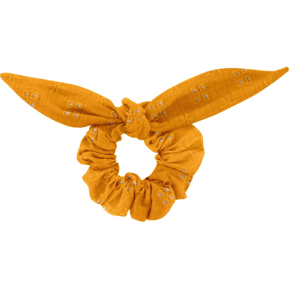 Chouchou Nœud Gaze Dentelle Ocre