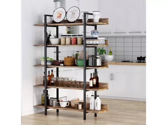 Tribesigns Bibliothèque Vintage à 5 Niveaux - Grande étagère de Rangement avec tôle de Guidage pour Le Salon, comme étagère pour Plantes, étagère de Cuisine