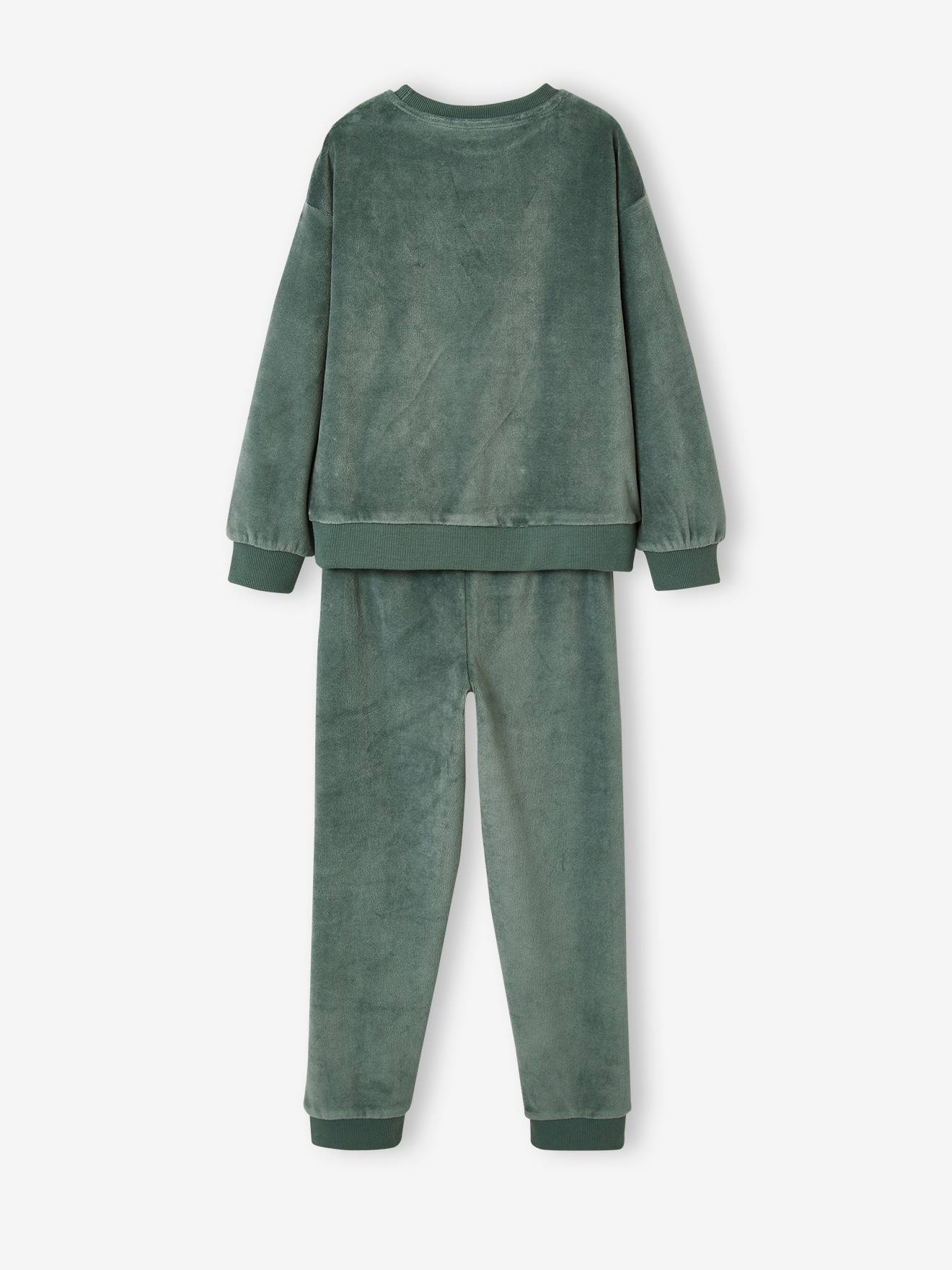 Pijama estilo moletom de veludo verde-salgueiro para meninos