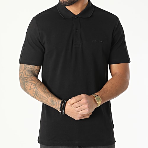 Polo Manches Courtes A Bandes Tonal Logo Tape 8071 Noir
