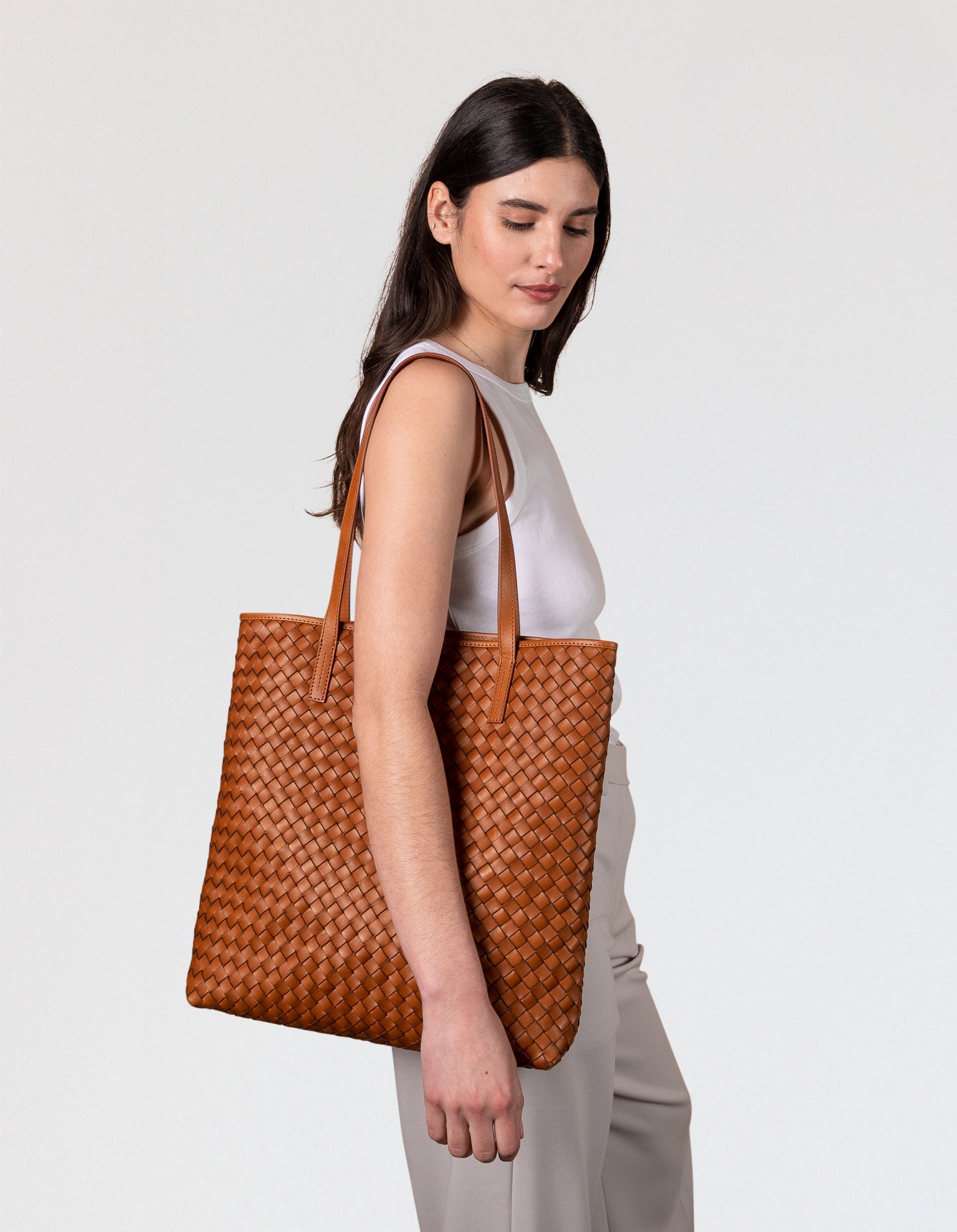 Georgia -  Cognac Woven Classic Leather