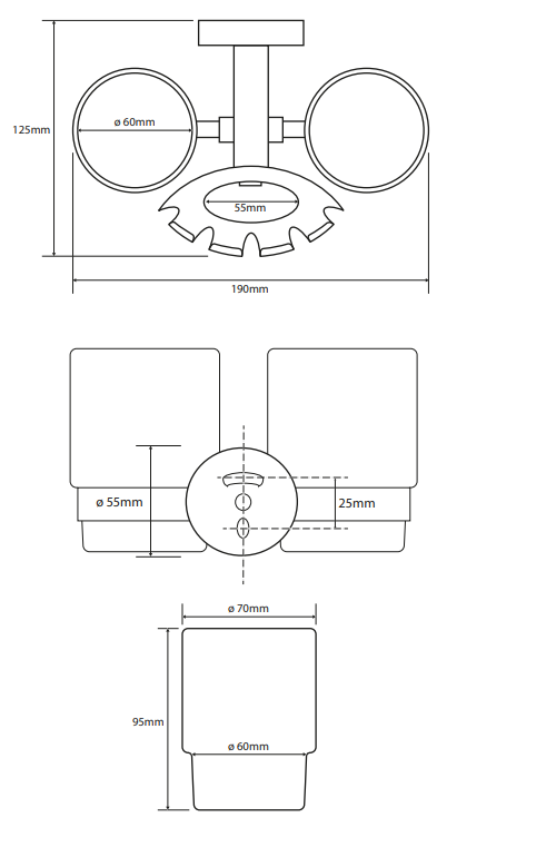 Sapho X-Round dubbele glashouder met tandenborstelhouder chroom