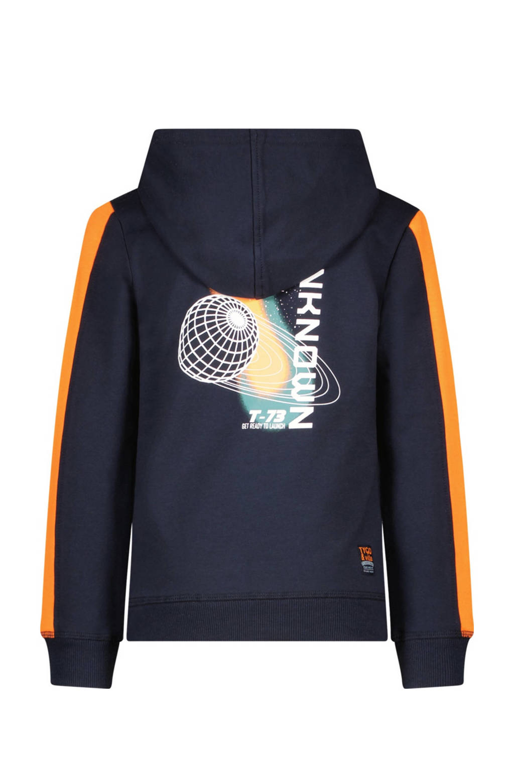 TYGO & vito hoodie Huxley met backprint donkerblauw/oranje