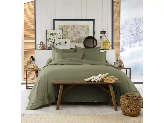 HEDDA - Housse de Couette 200x200cm Flanelle de Coton Coloris Romarin
