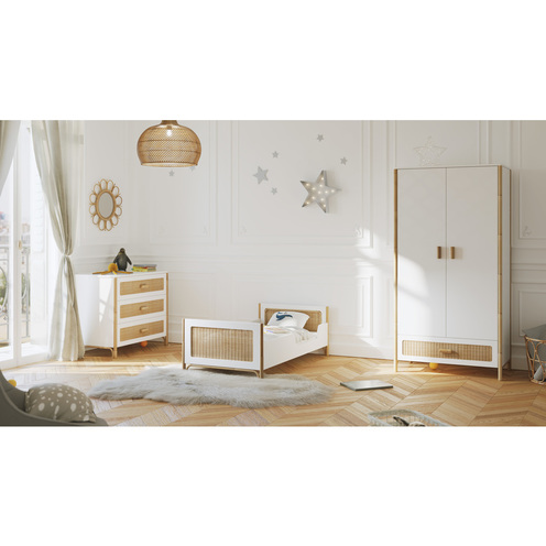 Chambre TRIO Lit 70x140 Commode Armoire OCEANIA Neige - THEO