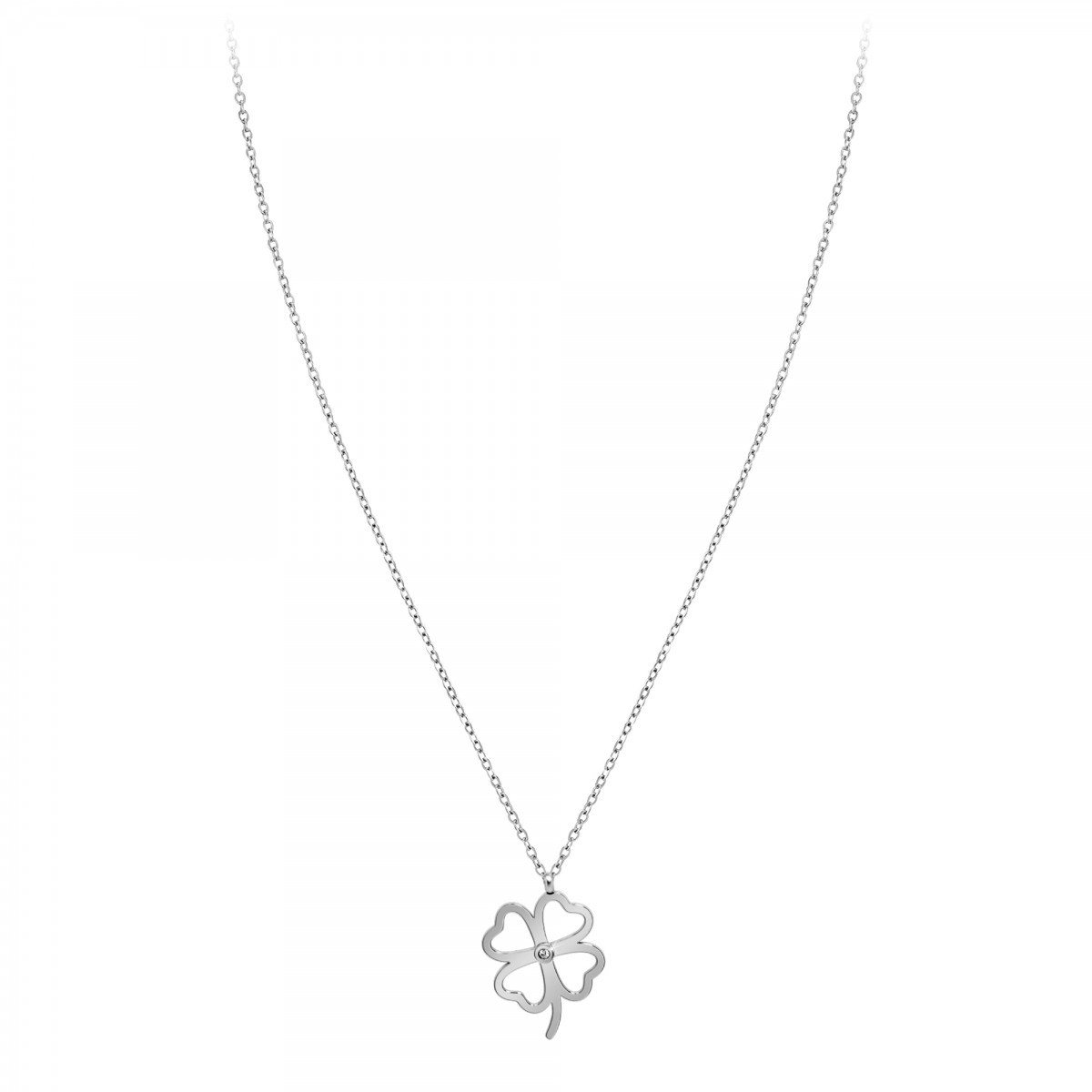 Collier trèfle SC Crystal orné d'un véritable diamant blanc