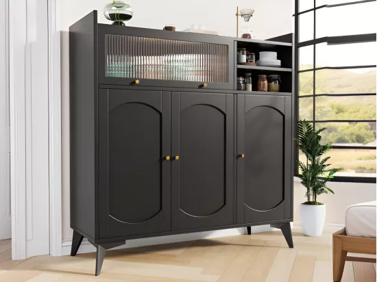 Buffet moderne - en MDF - avec 3 portes et 3 compartiments - Noir