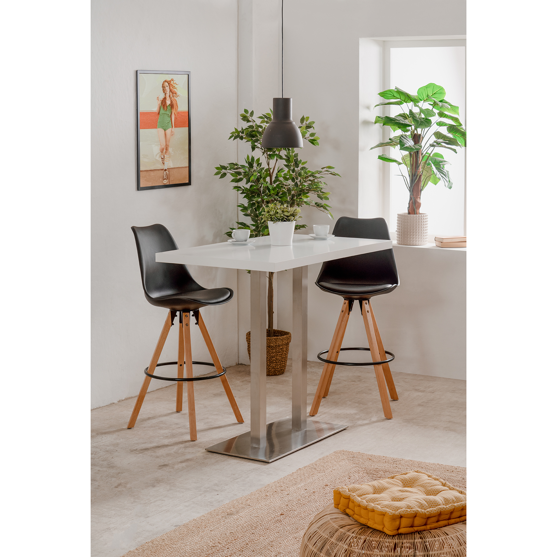 Bartisch QUADRATO - weiß - Edelstahl - Doppelsäule