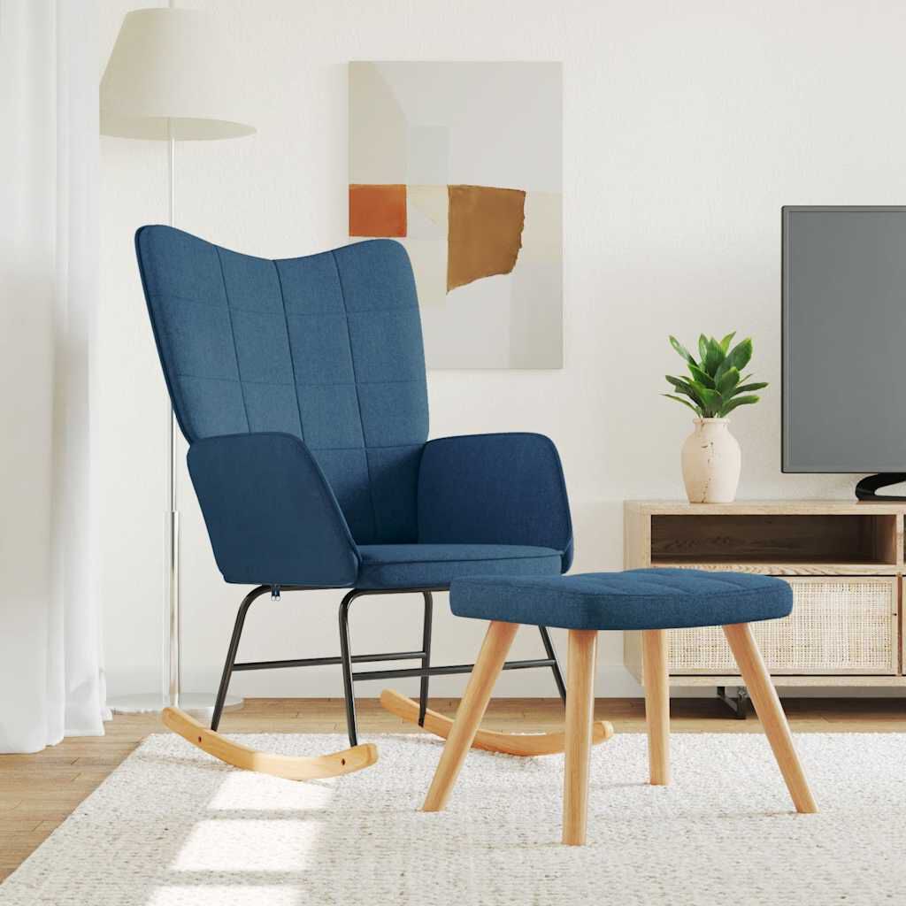 vidaXL Schommelstoel met voetenbankje, blauw, bekleed met stof