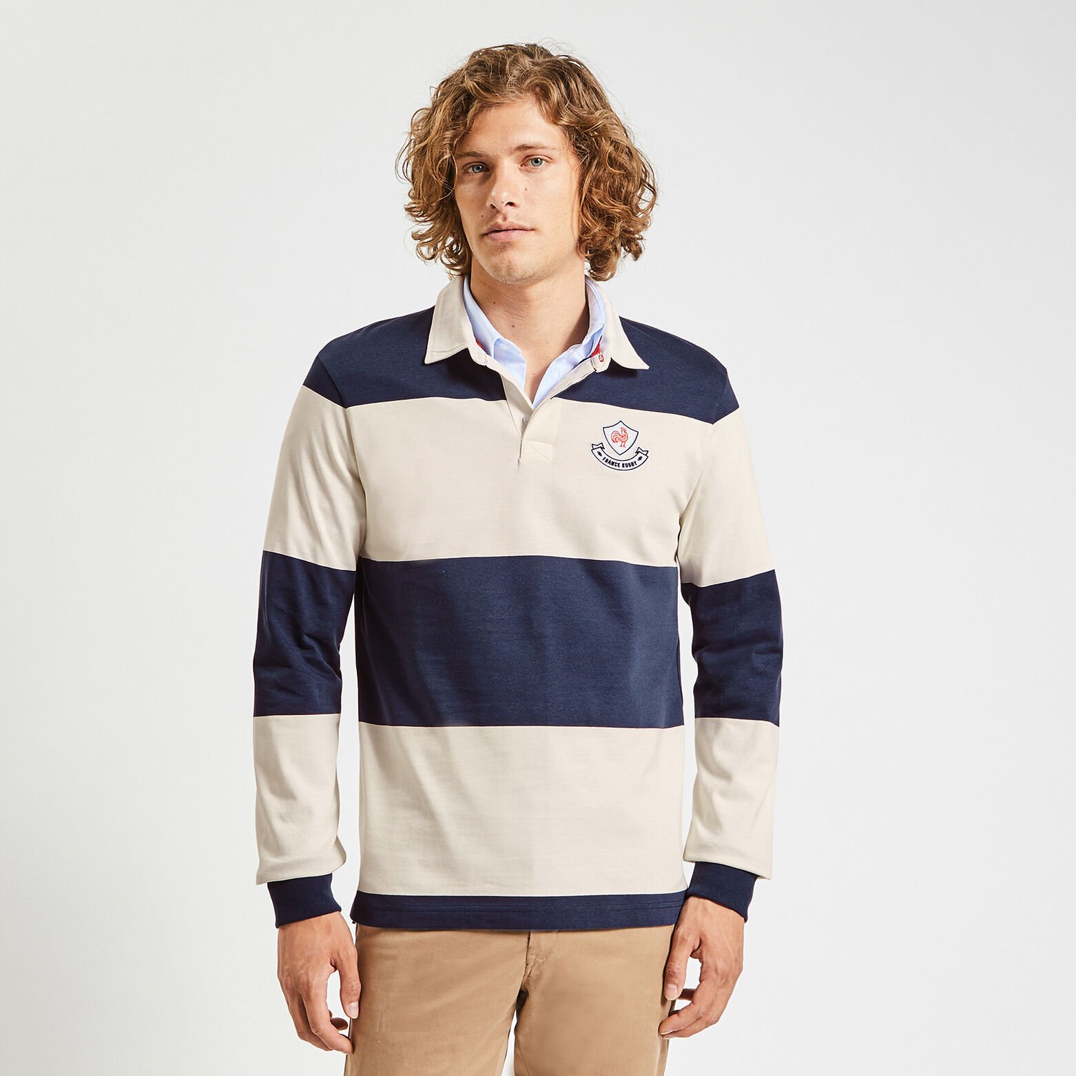 Polo manche longue licence France rugby Ecru