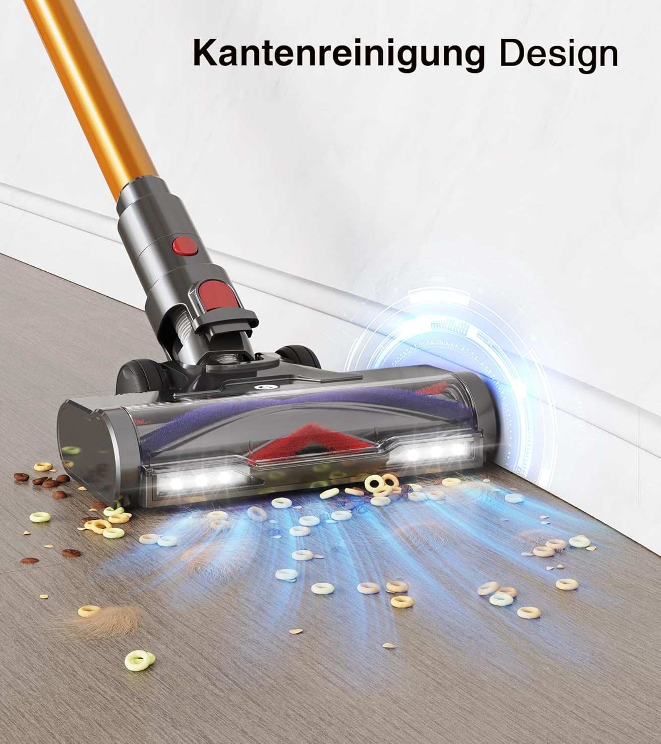 Akku Staubsauger 50000Pa/600W/75Min, 1.8L Staubsauger Kabellos mit Freistehender, LED Display, Anti-Tangle-Bürste, Wandladestation, Ultraleise, für Tierhaare/Hartböden/Teppiche/Auto