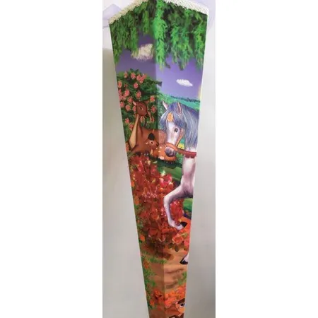 Goldbuch Schultüte Dornröschen mit Schoß und Prinz weiße Borde und lilaner Tüll, 85 cm, 6 eckig