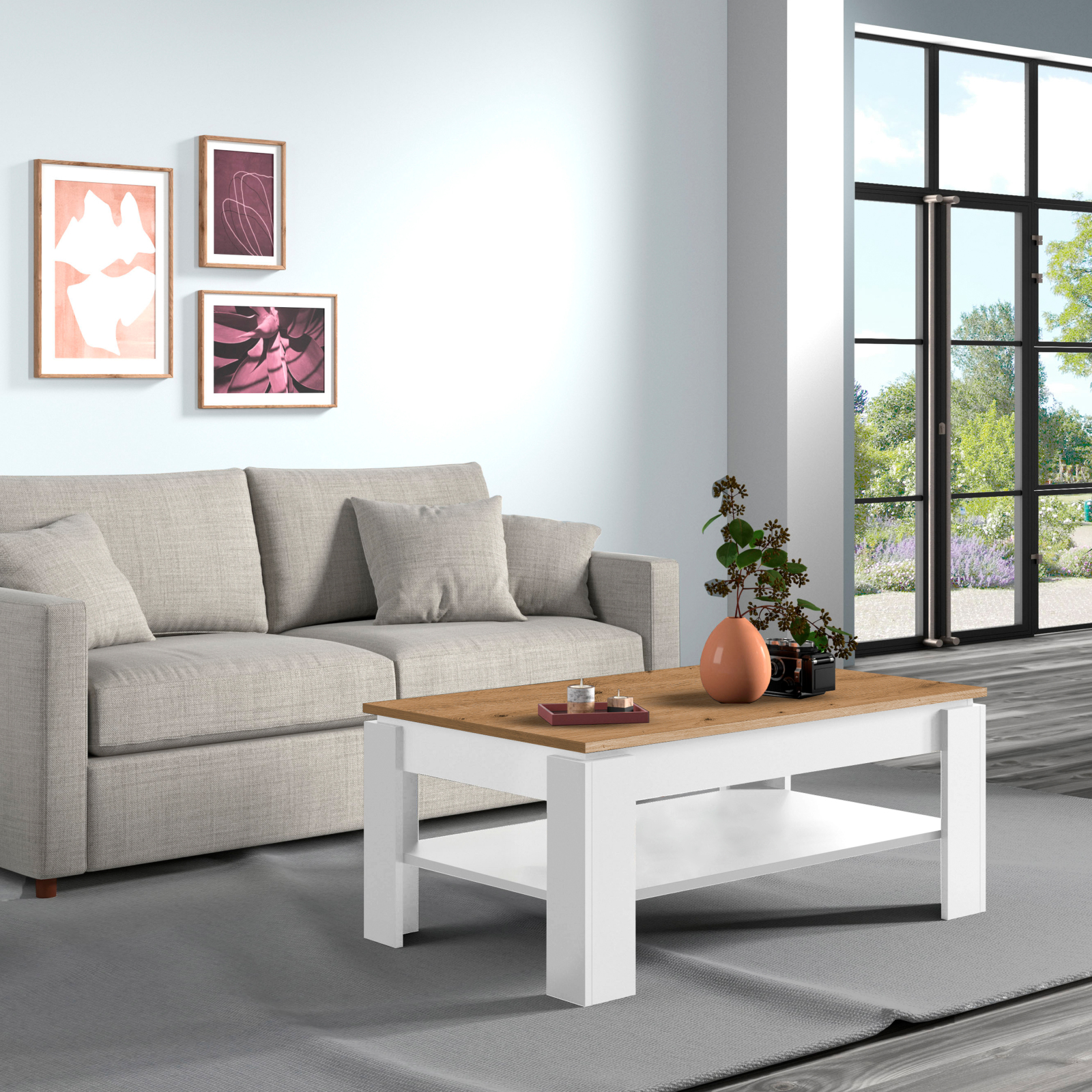 Couchtisch BARLET - weiß-Artisan Eiche - 103 cm