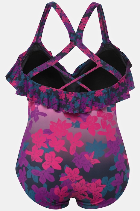 Badeanzug, Blüten, Softcups, Volant, recycelt