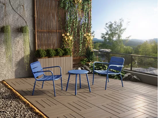 Fauteuil bas de jardin empilable en métal - Bleu nuit - MIRMANDE de MYLIA