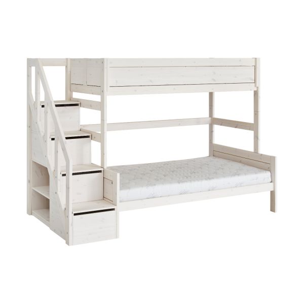 LIFETIME Kidsrooms Stapelbed Family met Trapkast Whitewash  120 x 200 cm