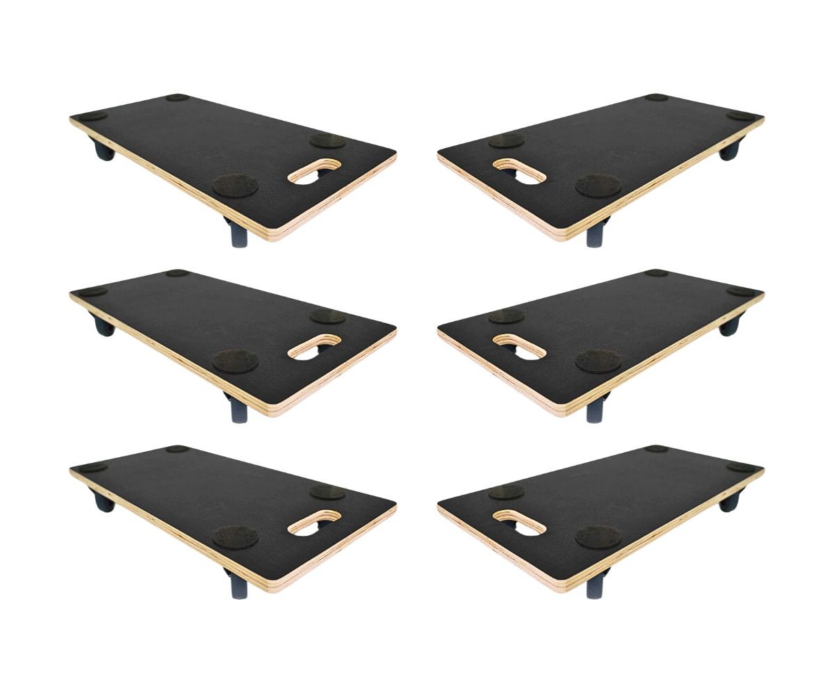 PROREGAL Mega Deal 6x Professionele Transportwagens met 4 Wielen HxBxD 11,5 x 30 x 60 cm Draagvermogen 200 kg Zeefdruk Houten Plank Zwart