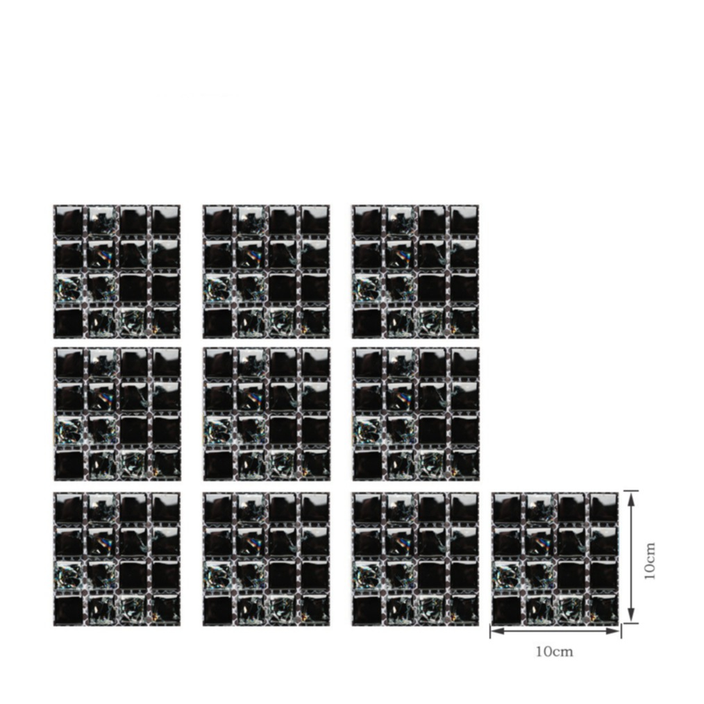 (10er Set) 10x10cm Mosaik Sticker Selbstklebende Deko Kacheln für Küche / Badezimmer - Schwarz