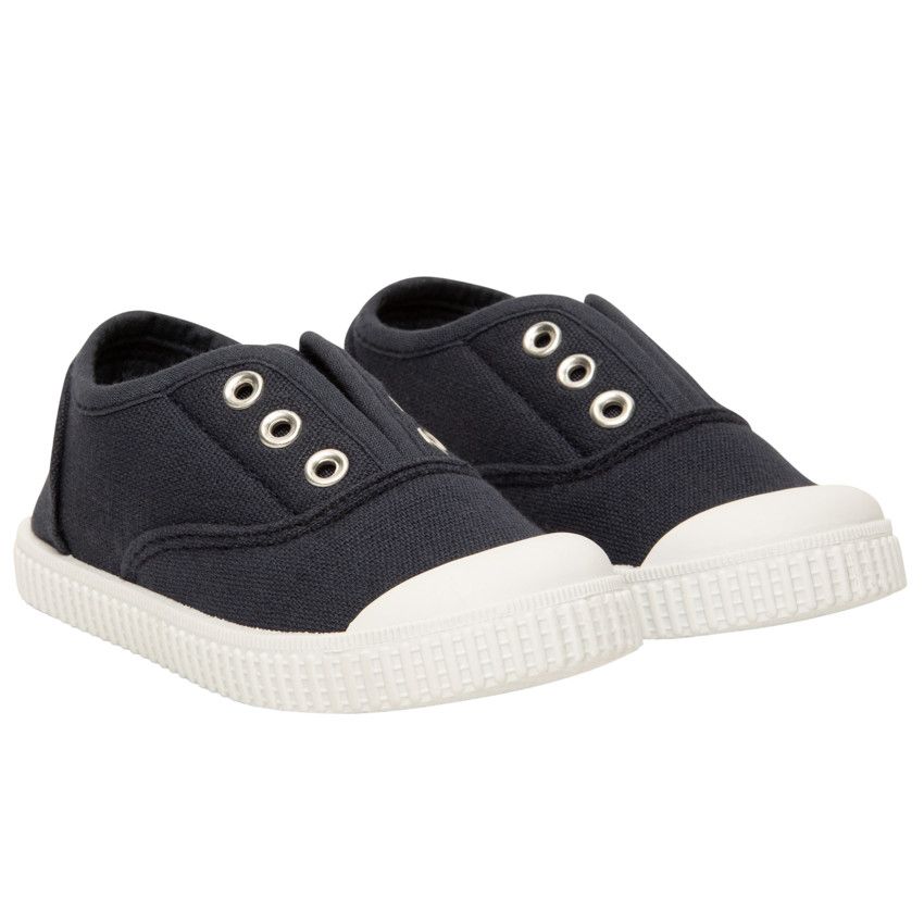 Tennis basses en toile avec languette élastique et œillets mixtes - Bleu marine