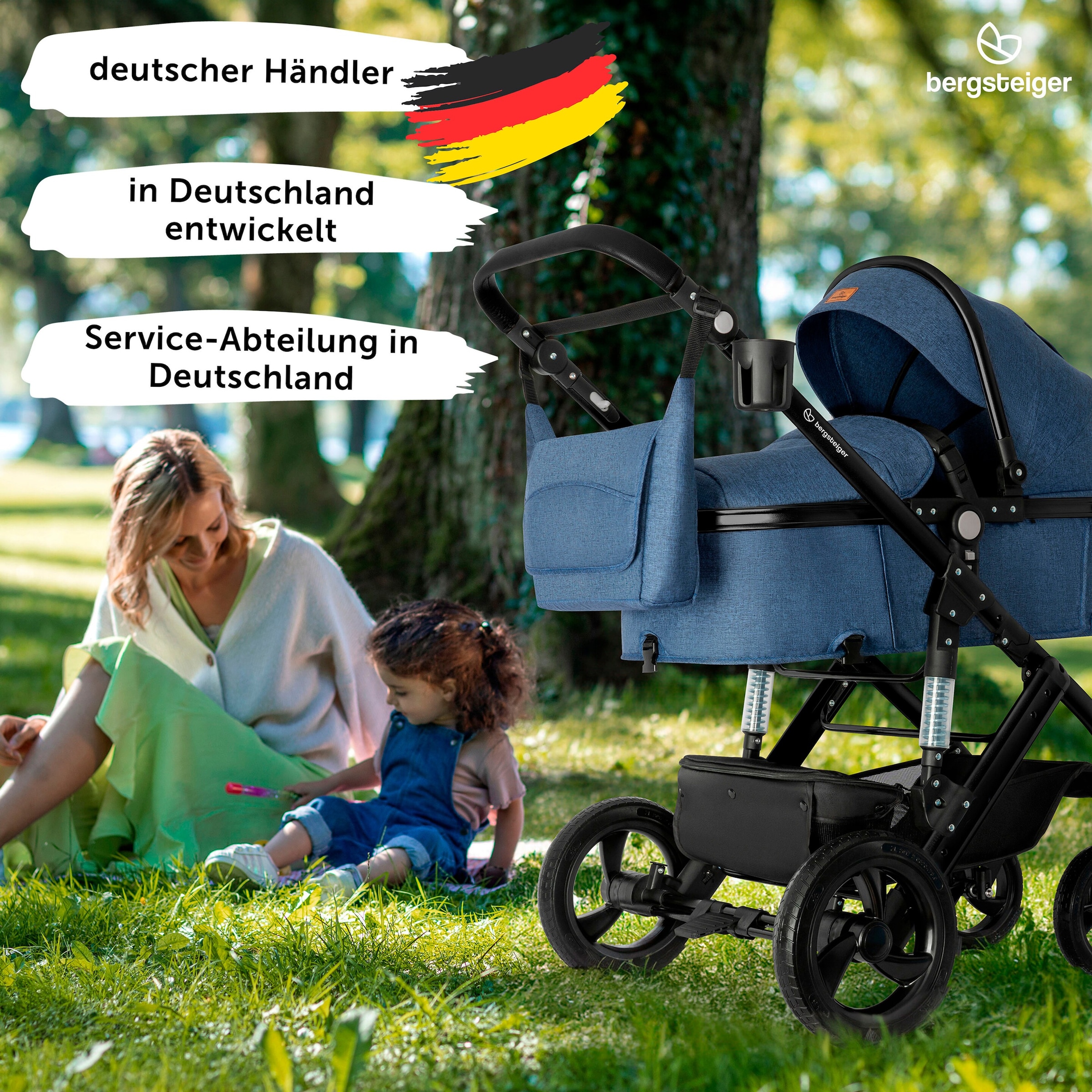 Bergsteiger Kinderwagen Nizza blue | Gestell: black