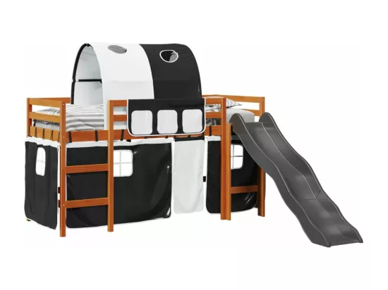 Lit mezzanine enfants et tunnel blanc/noir 90x200 cm pin massif