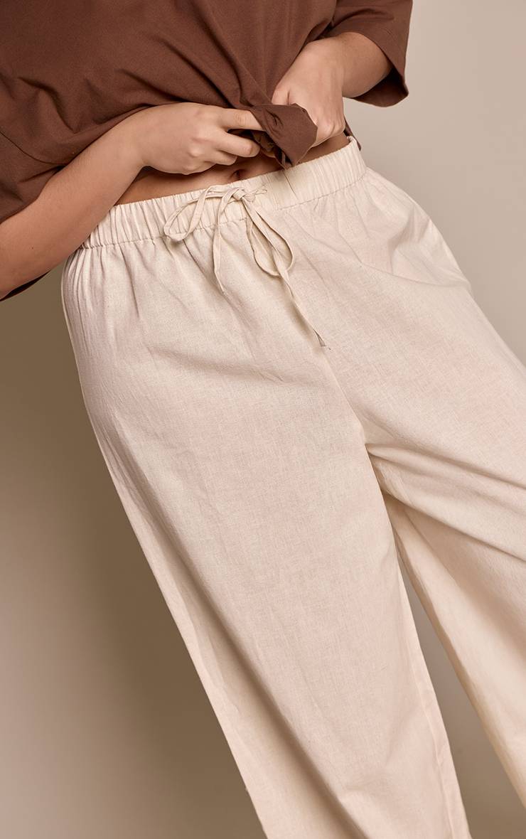 Naturel Pantalon Évasé Texturé Tissé Grande Taille Coordonné