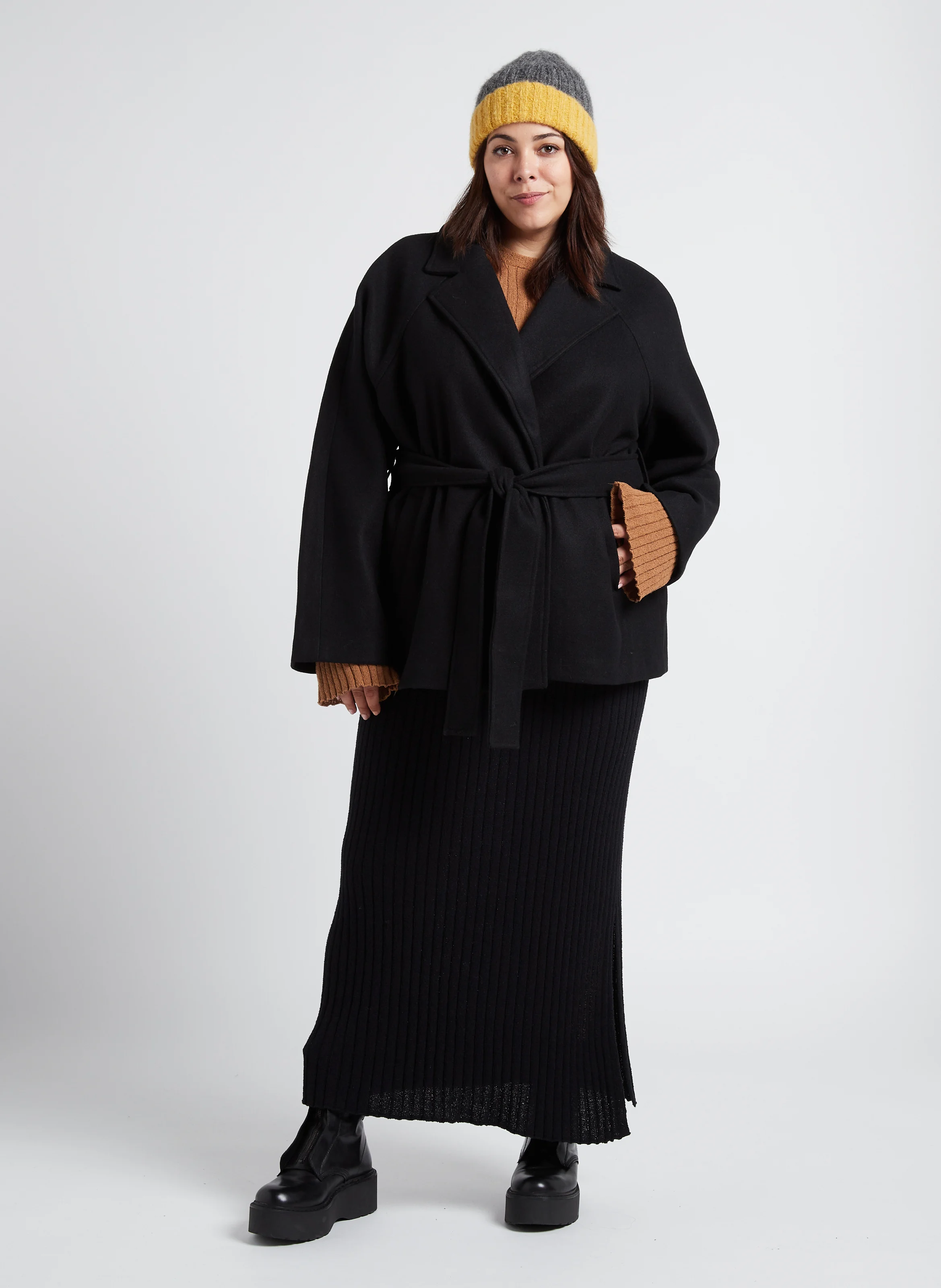 Jupe midi en coton mélangé | Noir