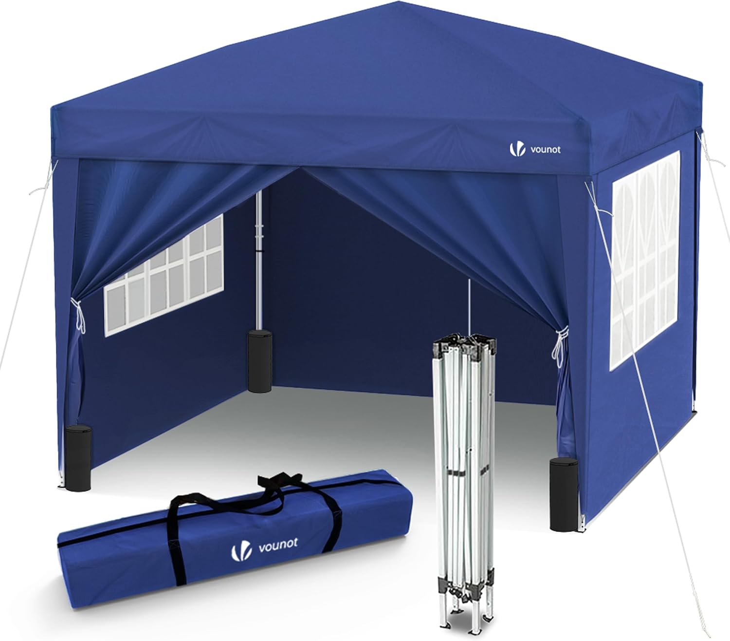 VOUNOT® Pavillon 3x3m mit 4 Seitenteilen & 4 Sandsäcke, Pop Up Faltpavillon, Faltbar Gartenzelt Partyzelt, inkl. Tasche, Blau