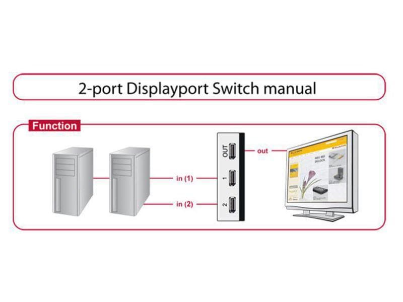 Delock Switchbox Displayport, 2 Port Ein Monitor/Beamer an 2 PCs, manuell