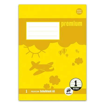 Staufen Premium Schulblock Lin1 A5 50 Blatt 90g/qm liniert farbig 2-Loch 2 Motive