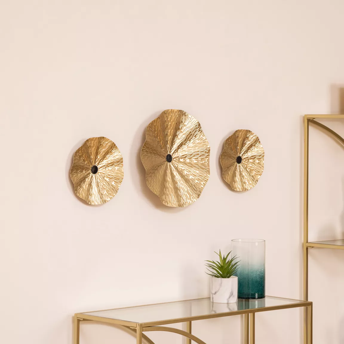 Lot de 3 décos murales métal (D33,5 cm) Leslie Or