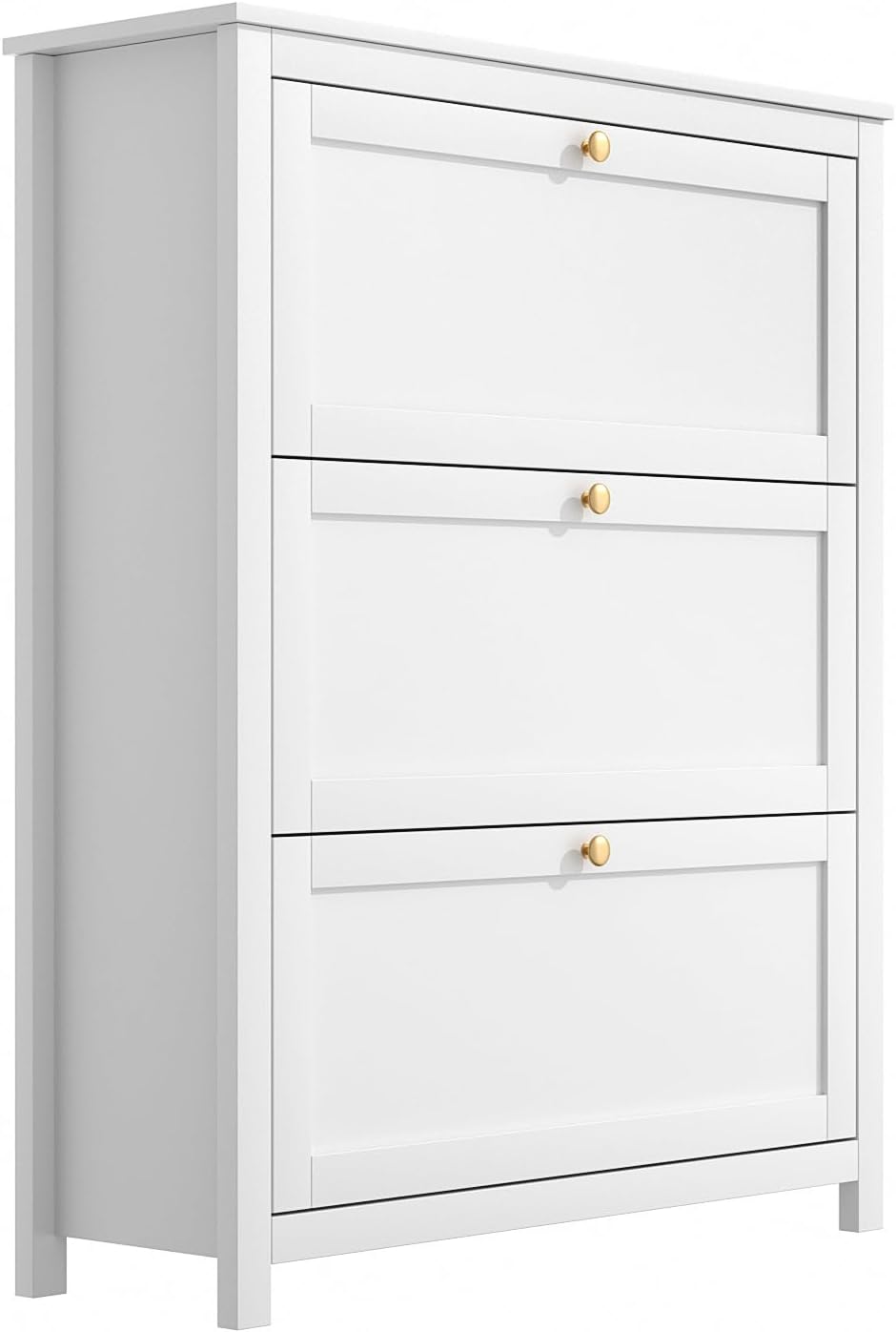 VOWNER Schuhschrank mit 3 Klappen, Schuhregal Schuhkipper Schmal, Schuhschrank Weiss, mit 6 Fächern, Schuhablage Verstellbar, 90 x 30 x 110 cm, für Eingangsbereich, Flur
