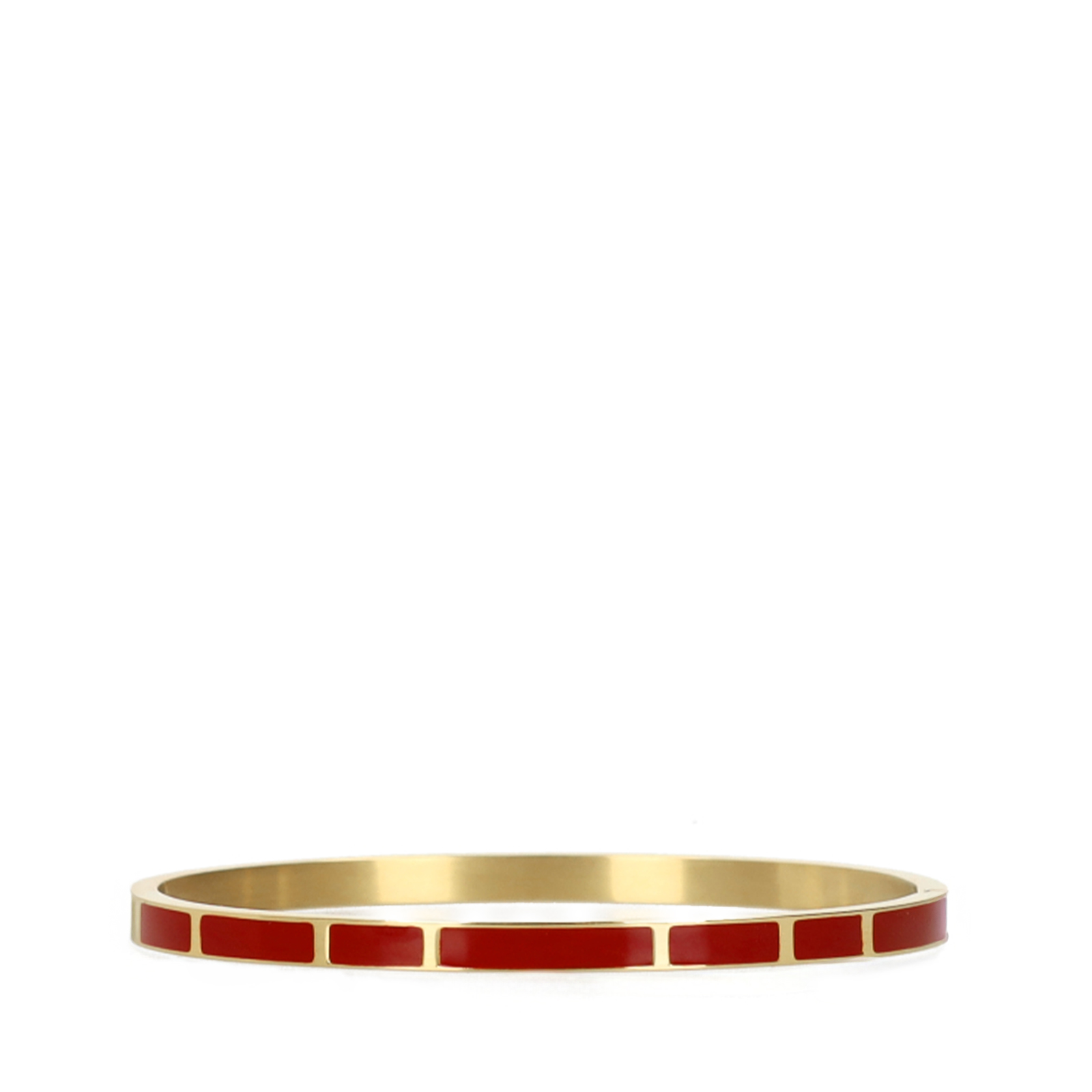 Gouden stalen armband met bordeaux rode details