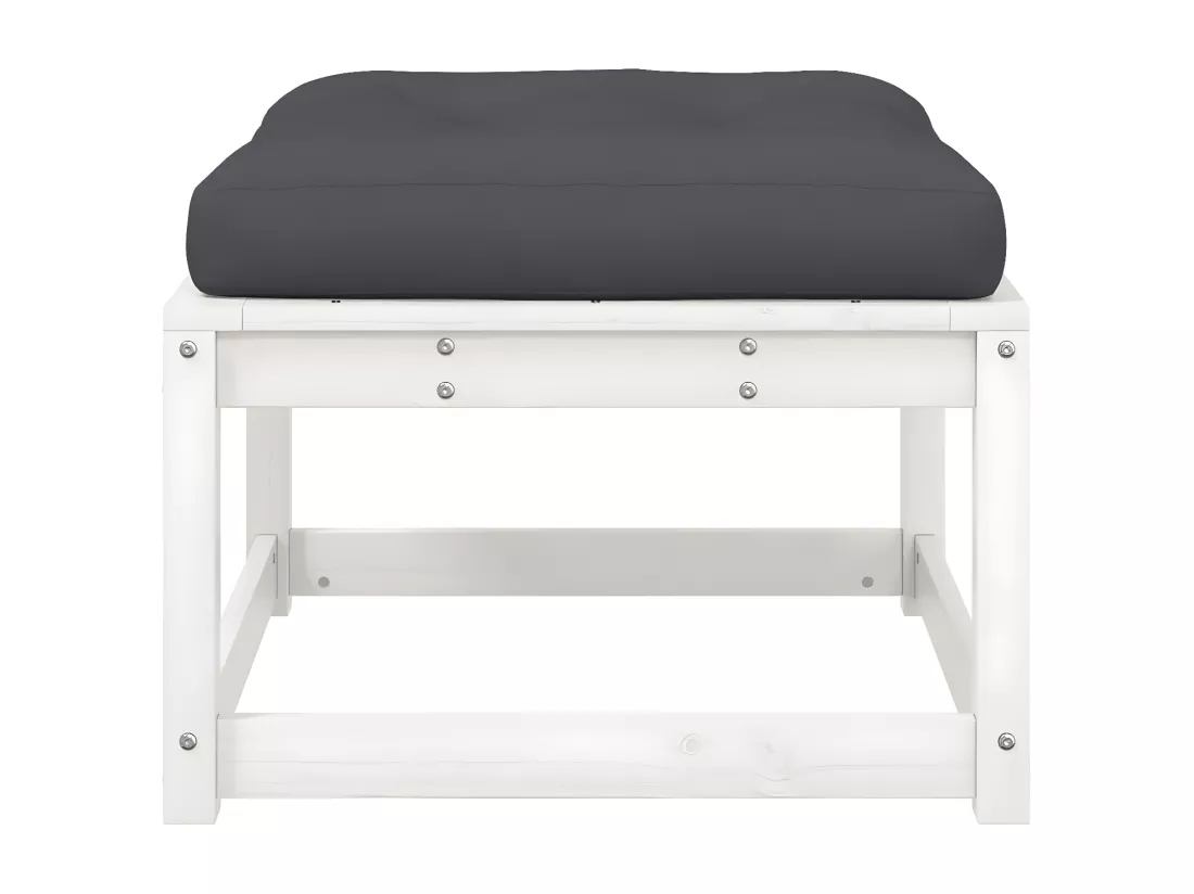 Repose-pied de jardin avec coussins blanc bois de pin massif