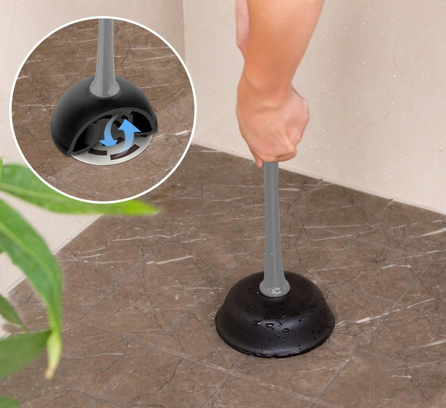 (2-tlg. Set) WC Bürste Toiletten Saugglocke Abfluss Reiniger Pömpel mit Halterung - Schwarz